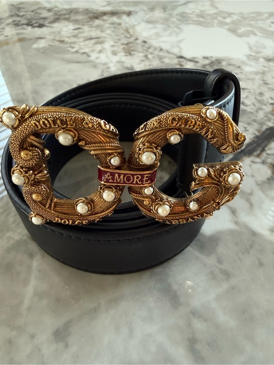 Dolce & Gabbana Accessories - Dolce & Gabbana Black Leather Belt with Gold Pearl-Embellished 'DG' Buckle